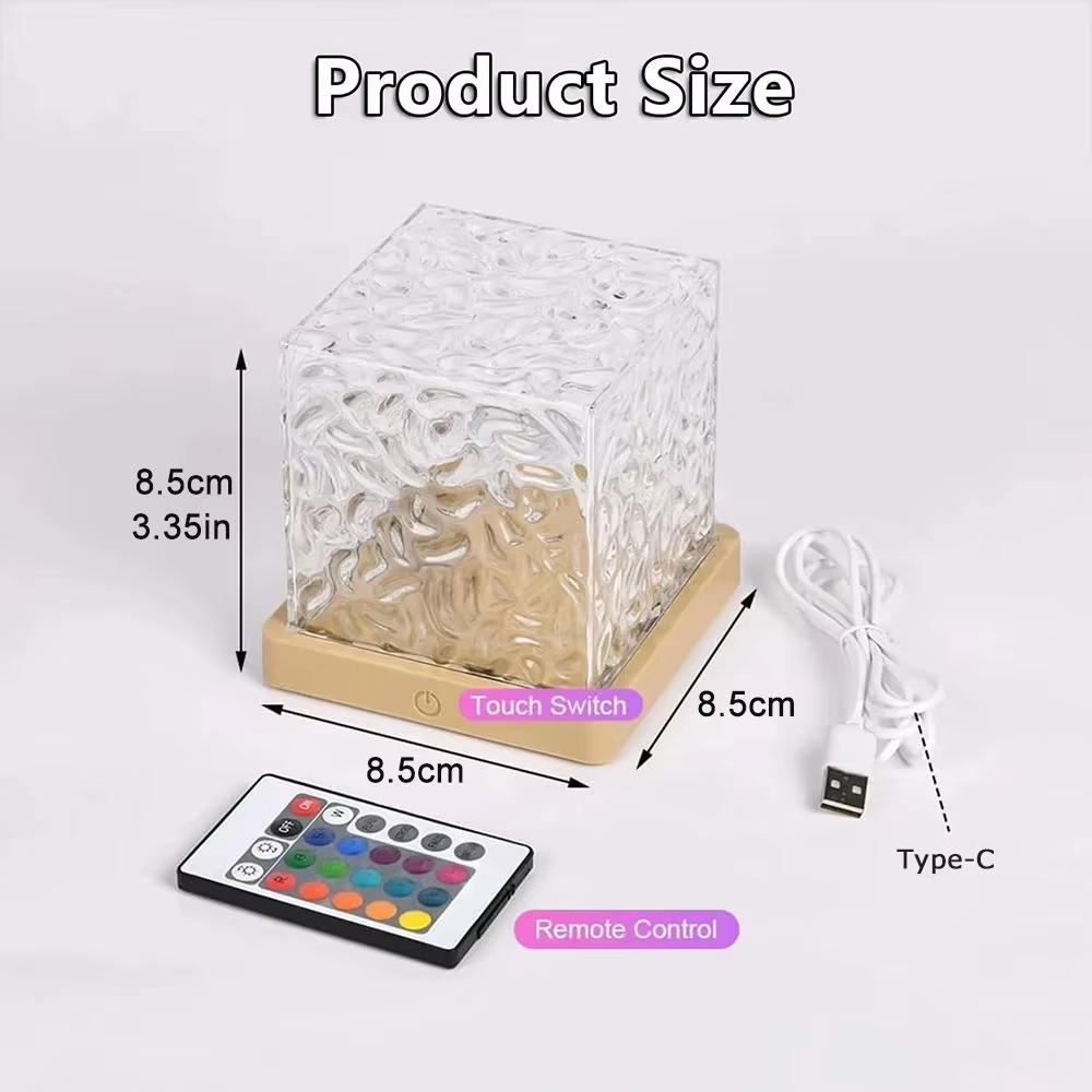 Dynamic Rotating Water Ripple Projector Night Light 3/16 Colors Flame Crystal Lamp for Living Room Study Bedroom Rotating Light