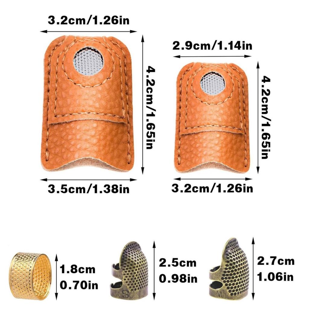 8 Pieces Thimble Assortment Adjustable Leather Guarding Finger Cap for Quilters,