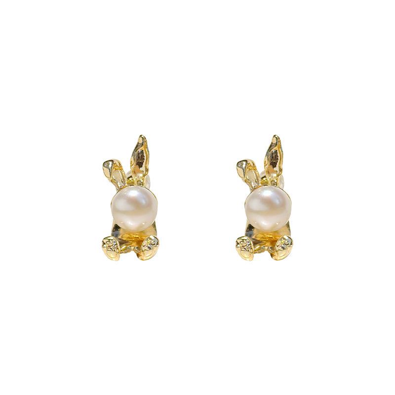 

Ретро Серьги-пусеты с жемчугом и металлом в виде кроликов - Универсальные и шикарные