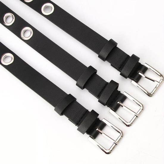 Women Thin Pants Belt Metal Buckle Faux Leather Waistband Adjustable Length Multi Holes Design Jeans Belt
