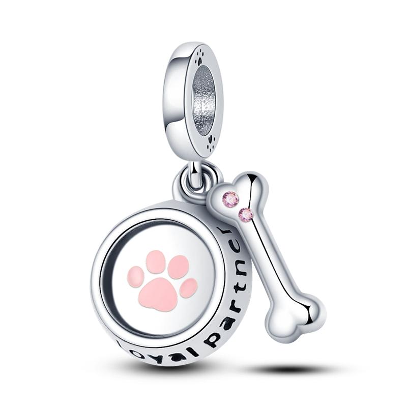 Hapourcopper Dog Dangle Charms Golden Retriever Bone Footprint Beads Fit Original Pan Bracelet Jewelry Making