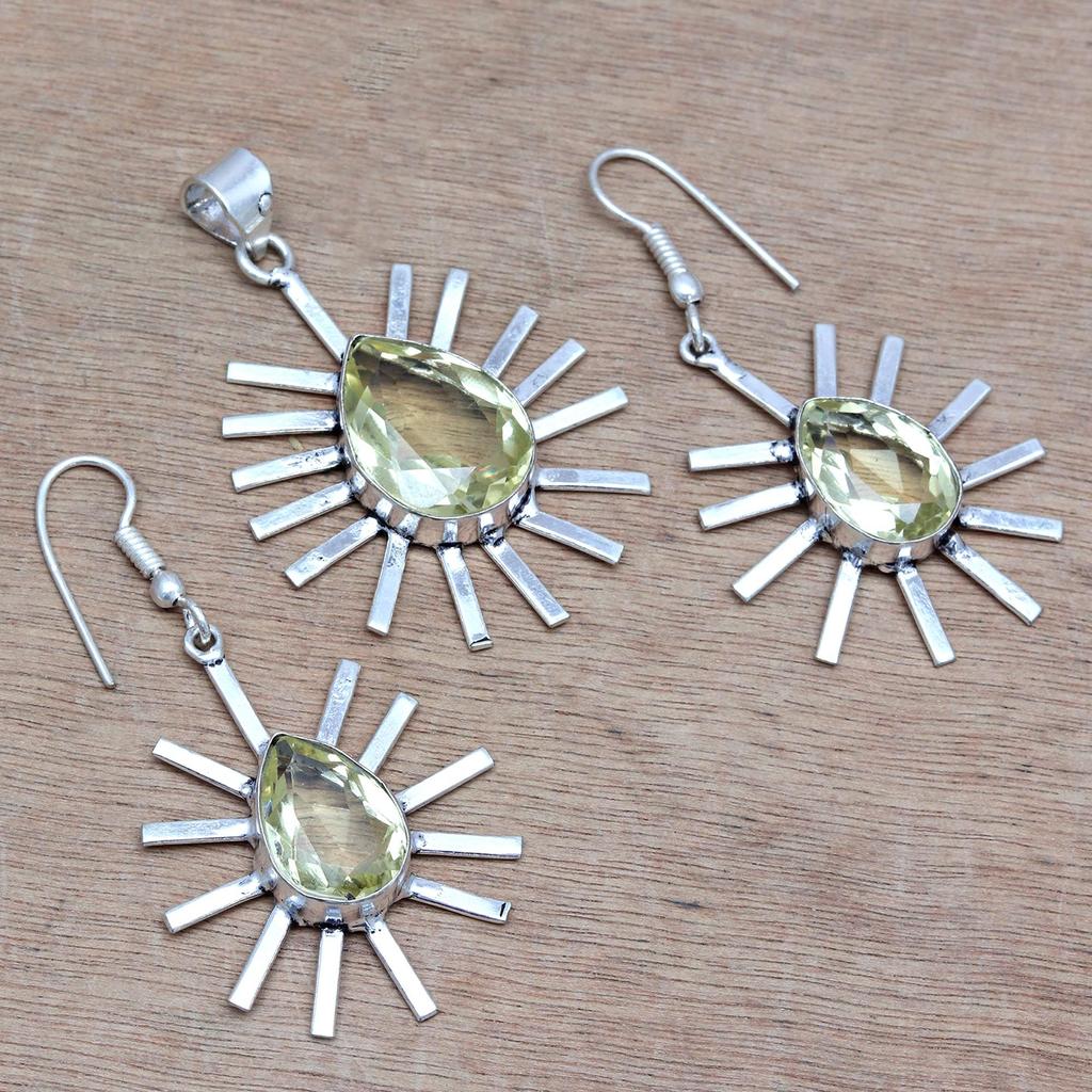 Lemon Topaz Gemstone Mother's Day Jewelry Pendant Earring Set