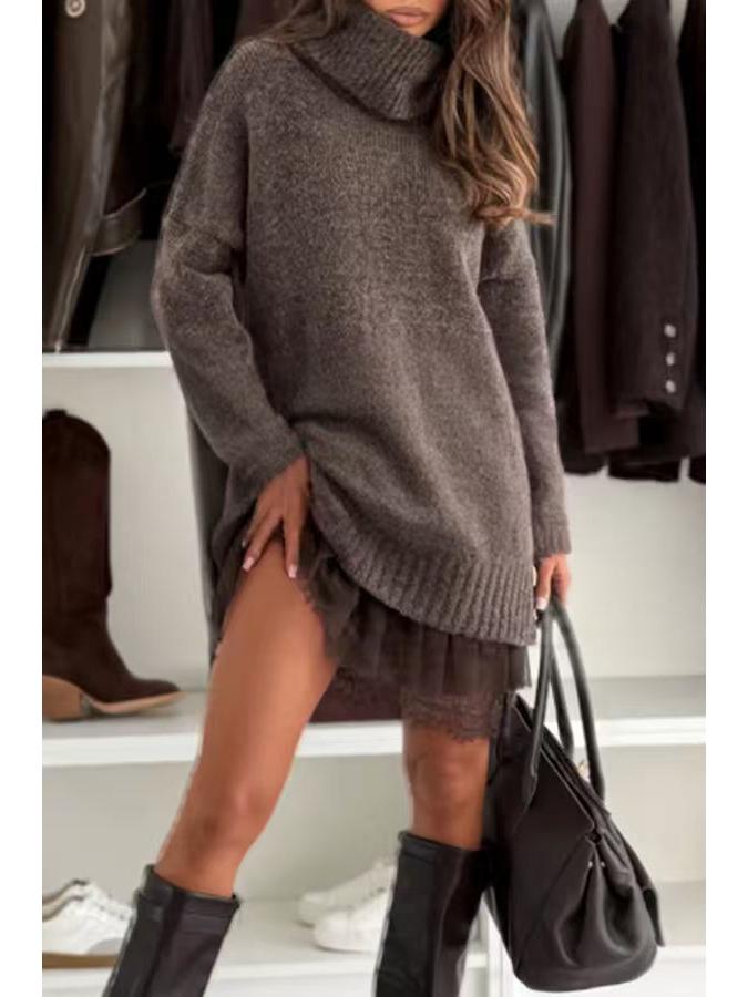 2025 Trendy European & American Knit Top and Lace Trim Dress Set for Women