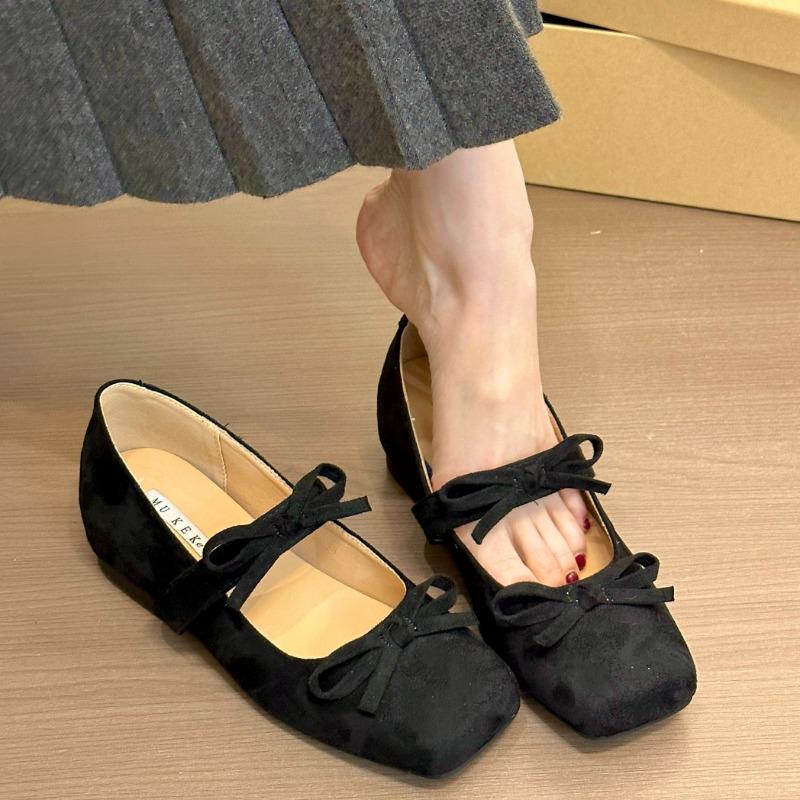 Women's Inner Increase Heel Shoes Spring New Square Head Shallow Mouth Suede Butterfly Knot Non-slip Heel Shoes