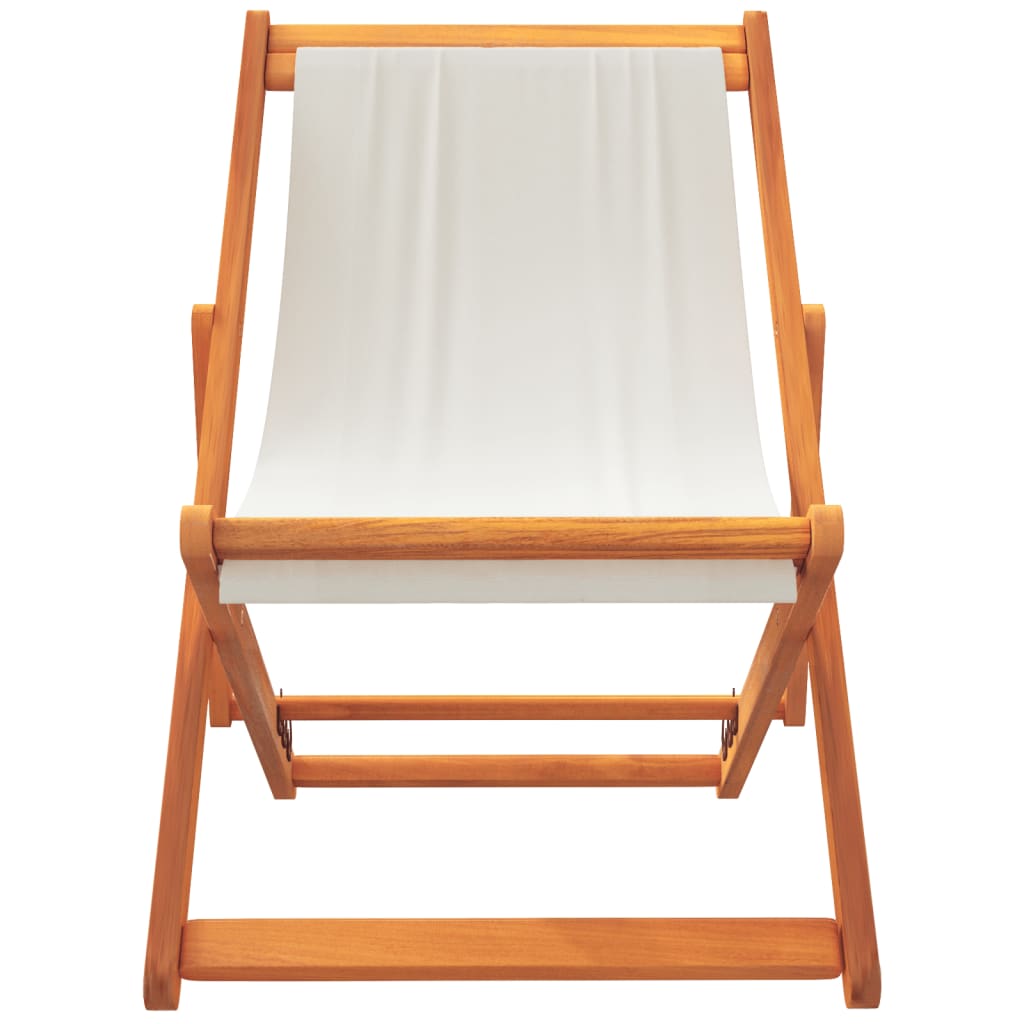 Folding Beach Chairs 2 Pcs. Cream White Fabric