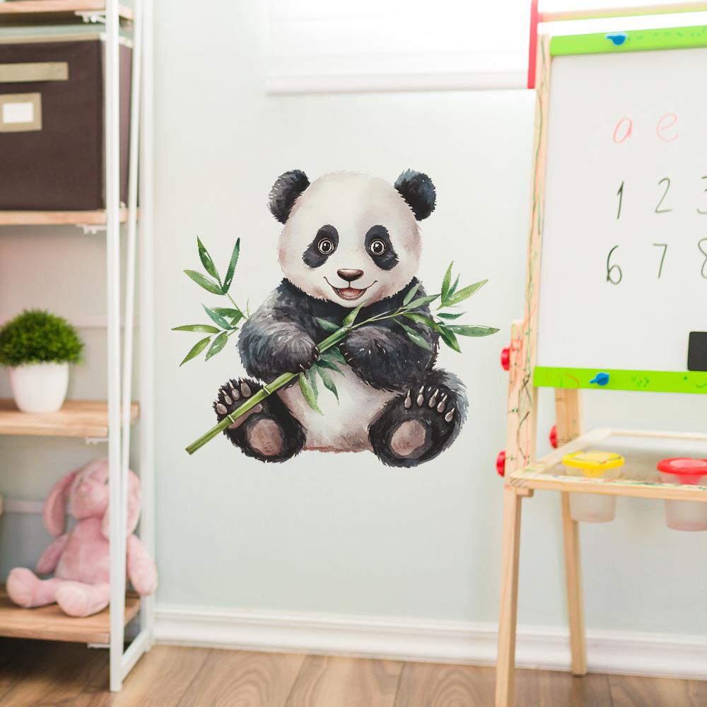 Painted Bamboo Panda Wall Stickers, Self-Adhesive Decor for Bedroom Living Room Entryway Dorm Room Decoration