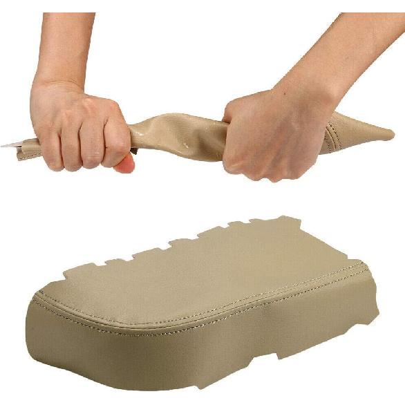 Center Console Cover Front Door Armrest Replacement Kit Fits for Pilot 2009-2015,Leather Cover Only (Beige)