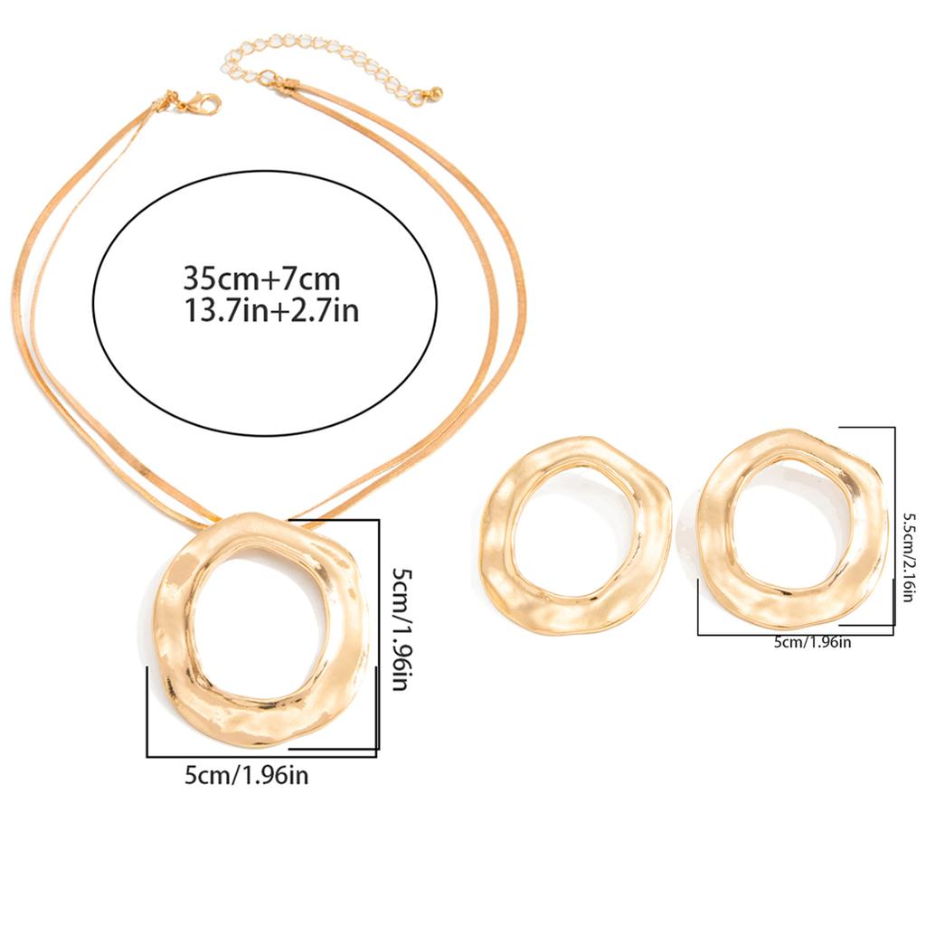 Salircon Exaggerated Geometric Circular Hollow Pendant Necklace Earring Set Women HipHop Flat Snake Metal Clavicle Chain Jewelry