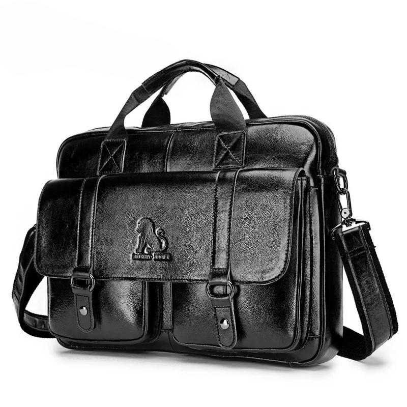 Men's Briefcase 100% Genuine Leather Business Large Capacity Handbag Waterproof