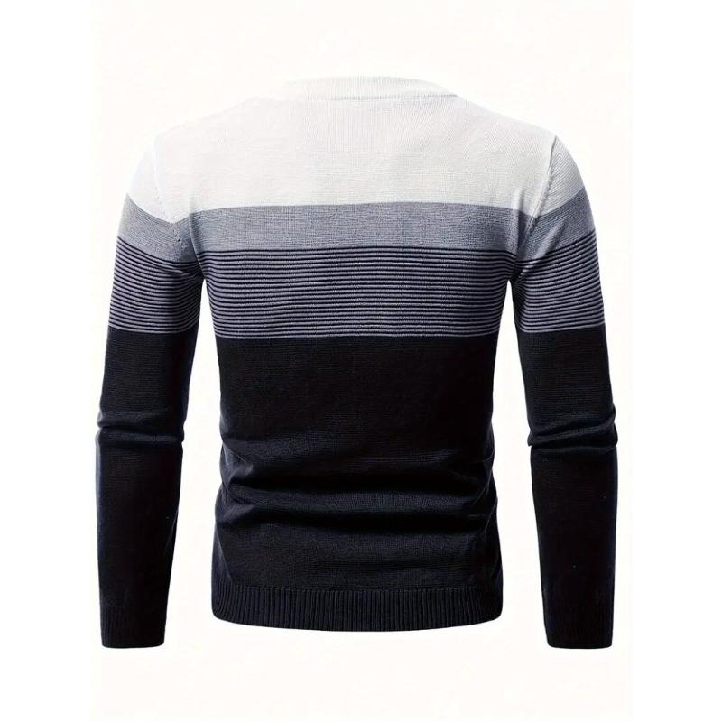 Color Block Striped Knit Sweater Crew Neck Slim Fit Fall Casual Daily Wear Top