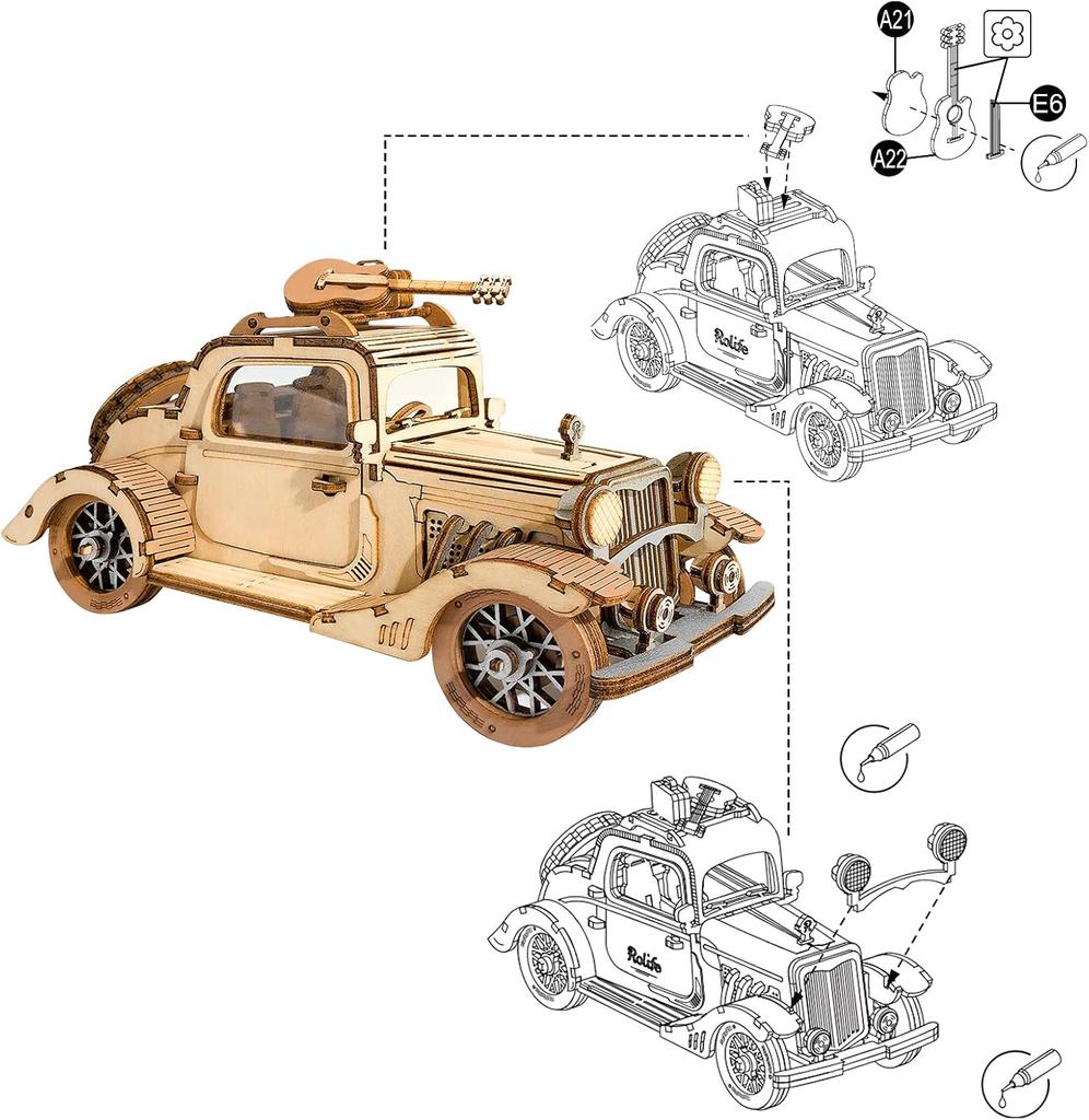 Robotime Wooden Model Vintage Car Kits 3D Wooden Puzzles DIY Model Kits  Collection Lover Best Gift for 14+
