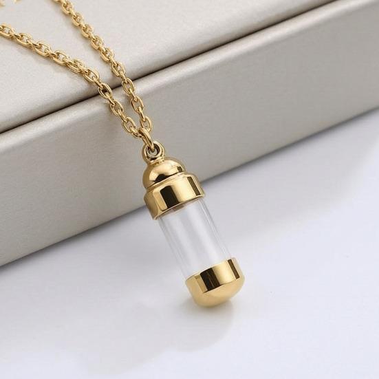 Pendant Necklace with Leak-Proof Steel Transparent Capsule Screw Cap Stainless Design Souvenir Keepsake