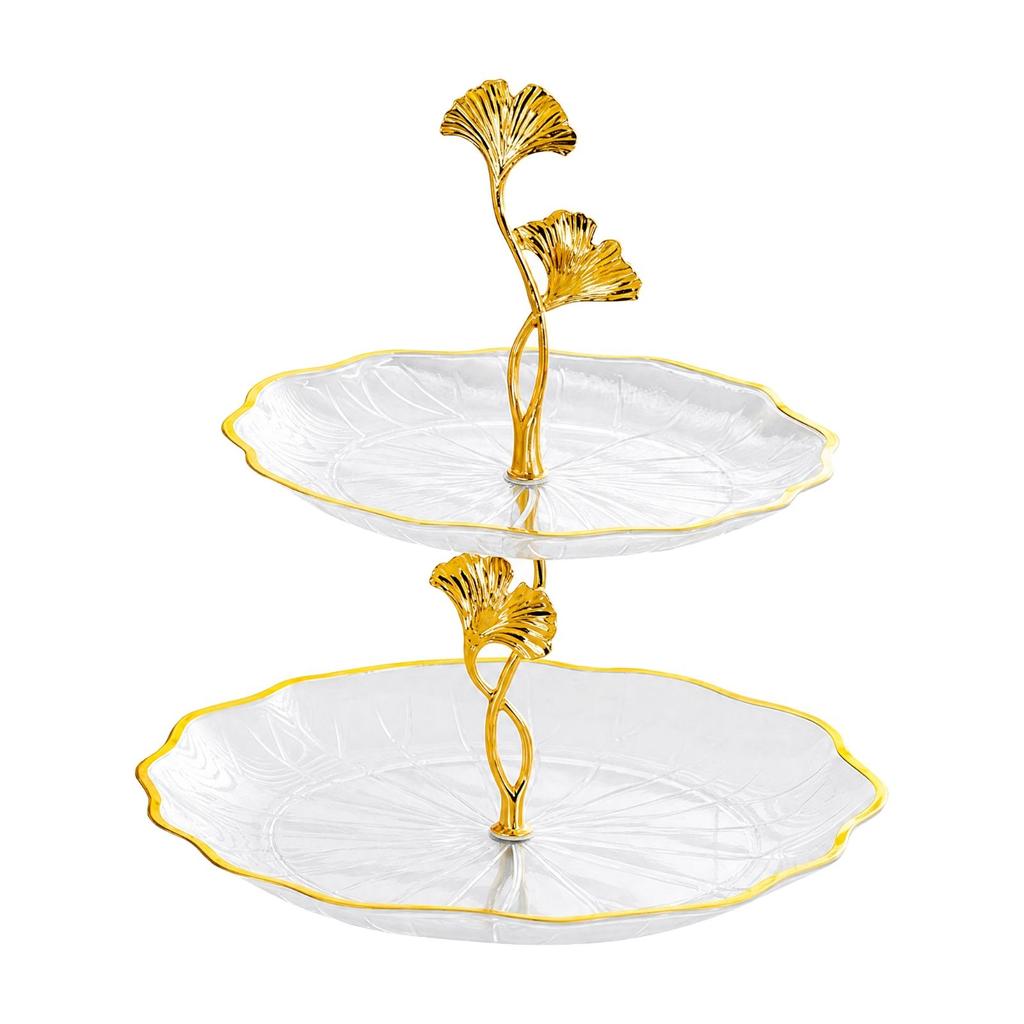 Shaped Two-Tier Serving Tray Elegant Snack Stand with Floral Supports