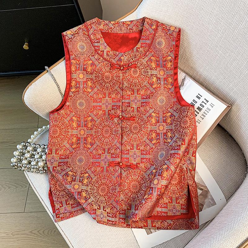 

Women s Retro Jacquard Embroidery Song Brocade Vest - Spring 2025 Collection XL