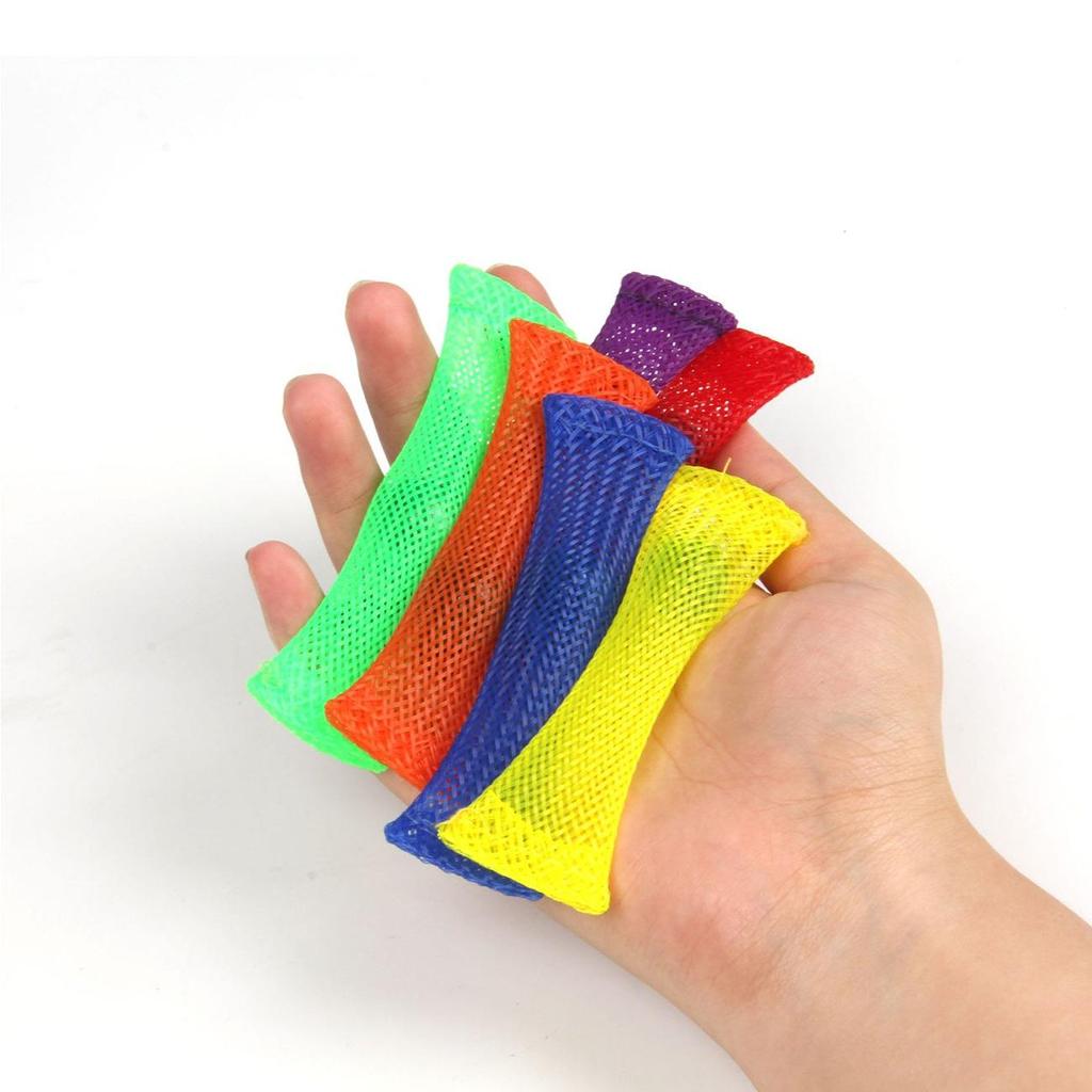 Colorful Beaded Stress Relief Fidget Toy - Woven Net Tube with Marble