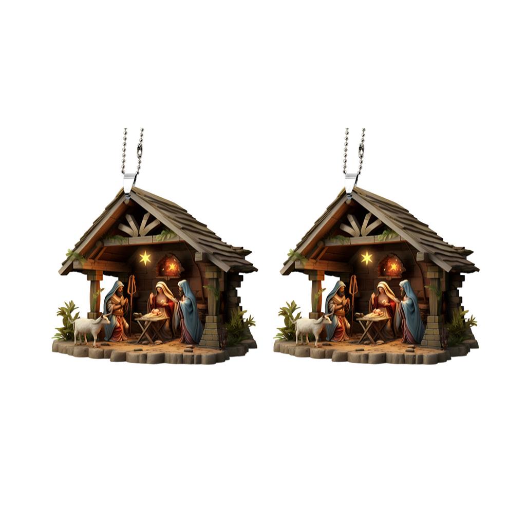 Set Of 2 Nativity Scene Pendant Acrylic Hanging Ornamentation 0.4cm Thickness For Living Room Bedroom Decoration