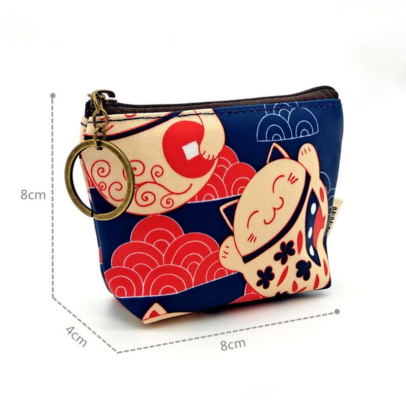 Women Polyester Waterproof Cartoon Print Keychain Wallet Small Organizer Pouch Ladies Money Bag Coin Purse for Children Girl Boy