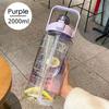 Portable 2000ml Large Capacity Water Bottle Food Grade Plastic Straw Cup with Scale Simple Outdoor Leak-proof Sports Water Bottles.