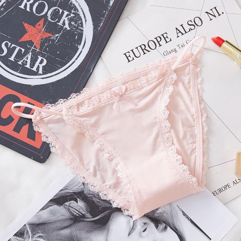 Seamless Japanese Lace Trim Low Waist Ice Silk Thong for Women - Plus Size Available
