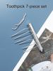 7PCS Stainless Steel Toothpick Set Portable Toothpick Holder Care Metal Dental Cleaning Tools Seven Pieces Set