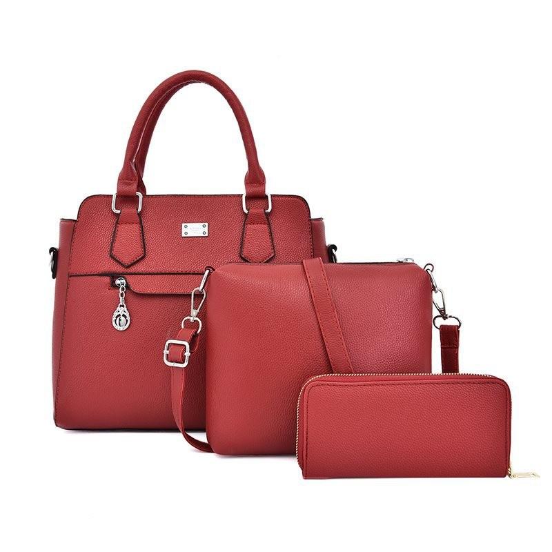 

Стильный набор из трех предметов: сумка для мамы и ребенка через плечо из искусственной кожи, красный, синий, черный, коричневый для повседневного использования красный