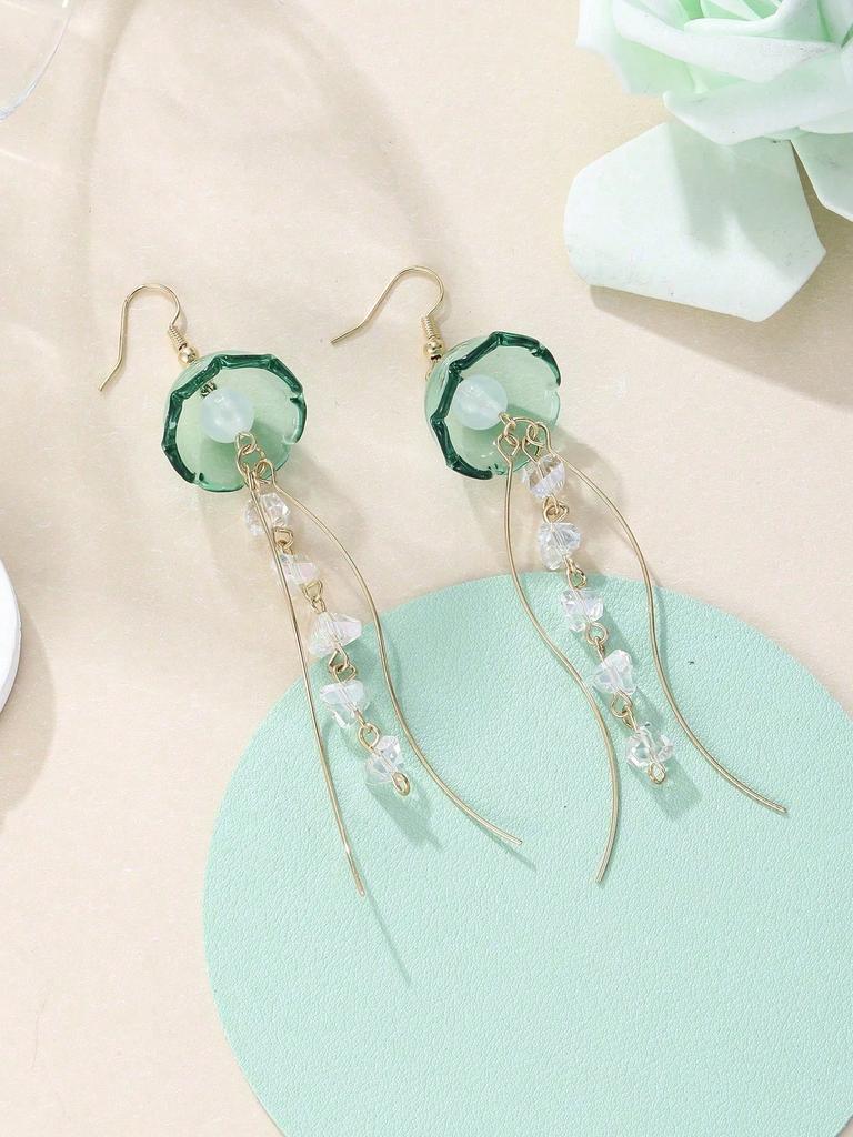 Women's Jellyfish Earrings - Geometric Tassels, Lightweight Dangle Earrings With Iridescent Jellyfish Pendant