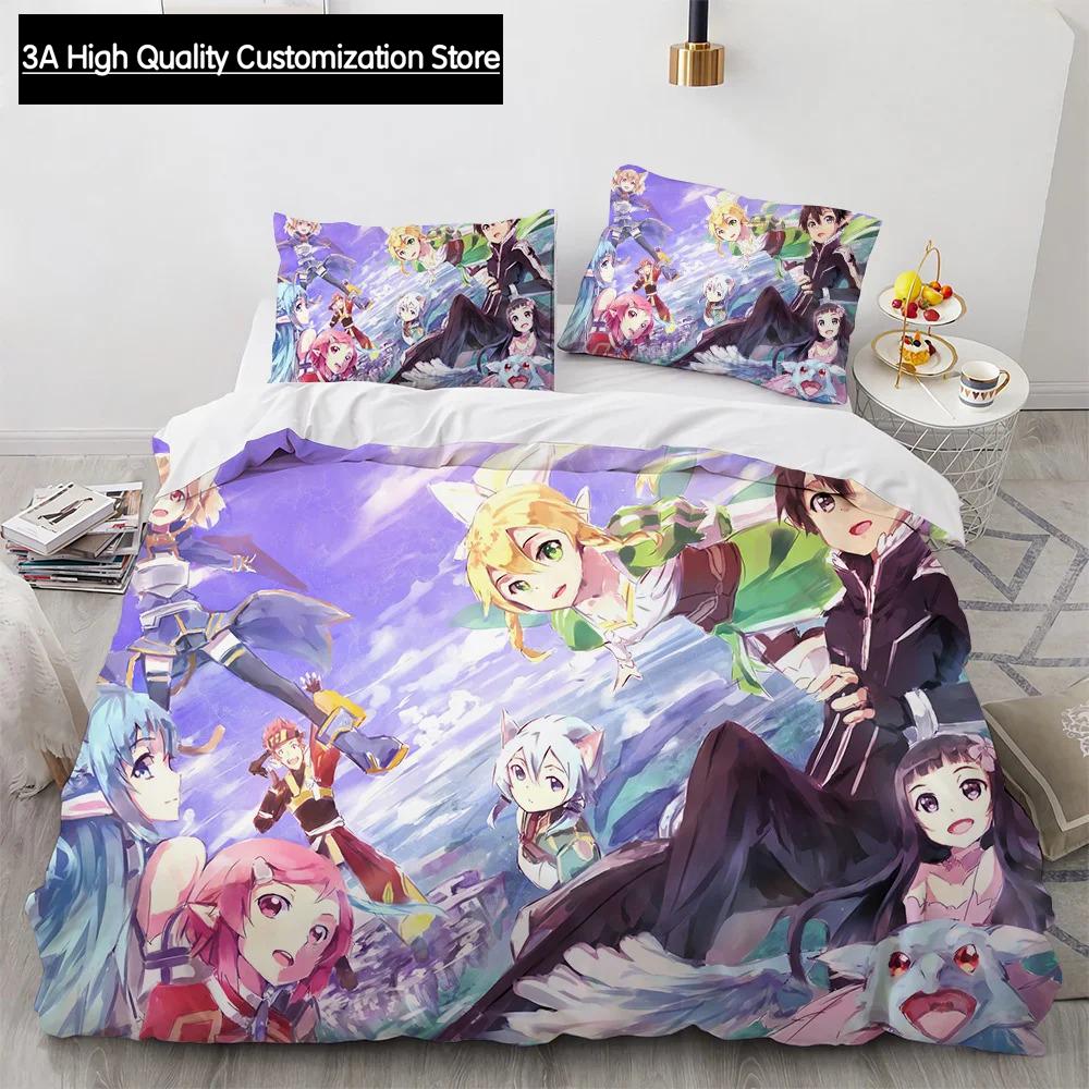 Sword Art Online Bedding Set Anime Duvet Covers King Queen Double Twin Size Adults Boys Bed Linens Single Double Size Decor Home