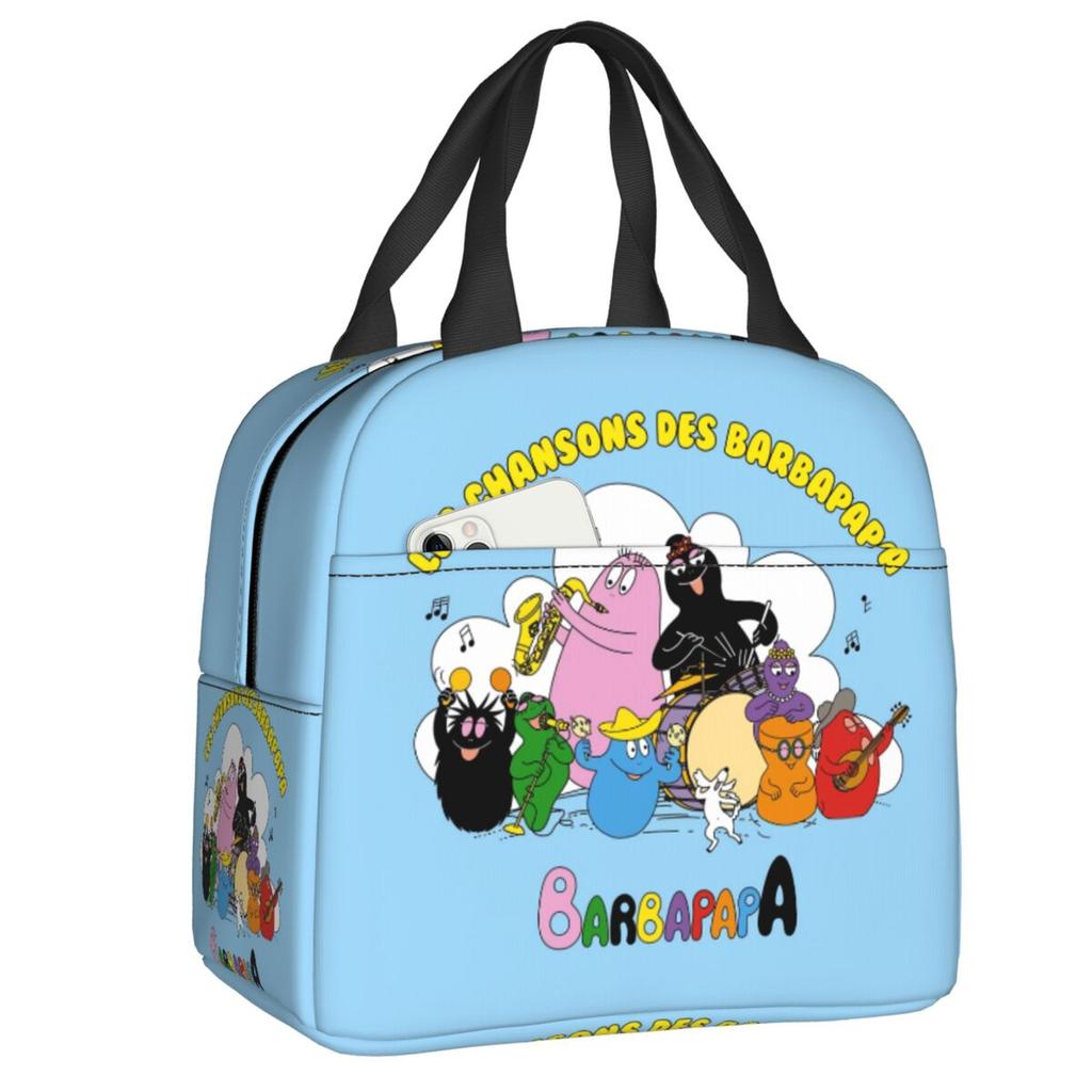 Custom Barbapapa Insulated Lunch Bag for Women Leakproof Cartoon Animated Film Cooler Thermal Bento Box Office Picnic Travel