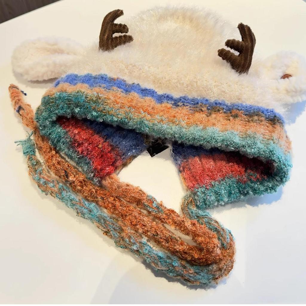 Christmas Antler Hat Windproof Knit Beanie Reindeer Warm Hat for Women Girls Teens Children Travel Holiday Outdoor