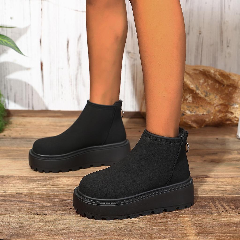 Fashion Leather Snow Boots Women Ankle Booties Platform Wedge Winter Plush Chelsea Boots Shoes for Women