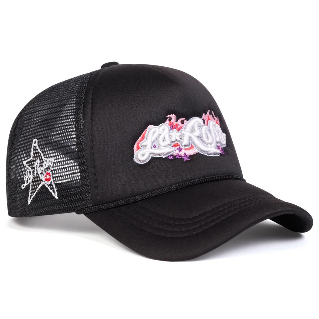 Unisex LaRona Flame Embroidery Baseball Net Caps Spring and Summer Outdoor Adjustable Casual Hats Sunscreen Hat Sports Cap