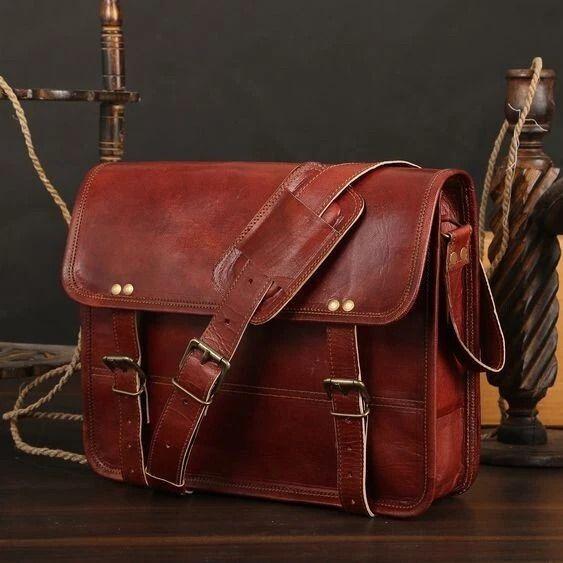 Vintage Brown Leather Messenger Bag Shoulder Laptop Bag Briefcase