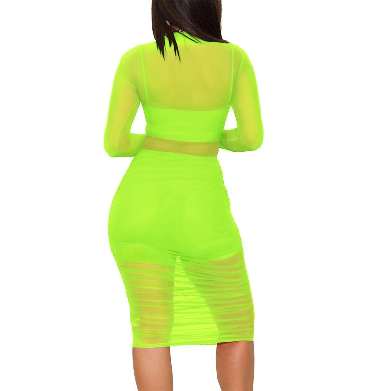 Europese En Amerikaanse Stijl Dames Mesh Jurk Sexy Nachtclub Drie Delig Set Met Top En Korte Broek