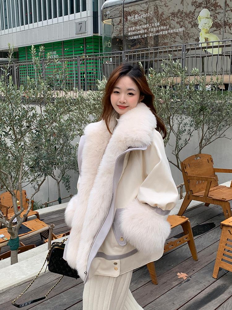 Winter new removable imitation fox hair big fur collar fur coat women's pie overcome thickened warm medium and long