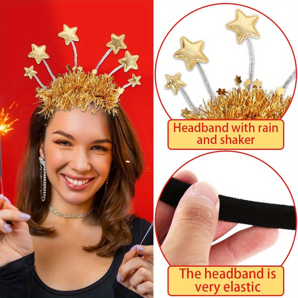 6Pcs Happy New Year 2026 Gold Black Party Theme Headband Letter Hair Accessories Star Wine Glass Party Supplies Headwear