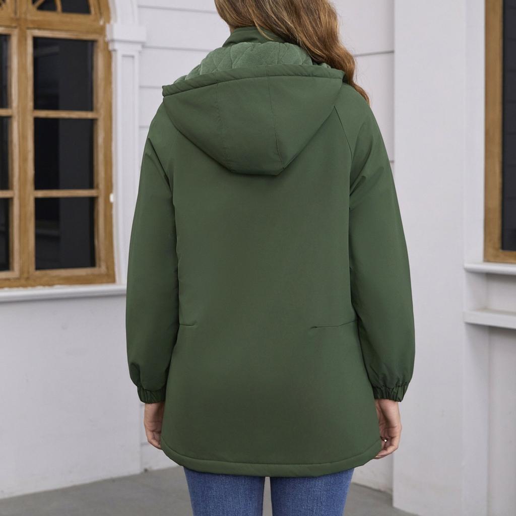 Damen Casual, Stilvoll, Abnehmbare Kapuze, Winddicht, Warme Wanderjacke, Winddichter Mantel, Baumwollmantel