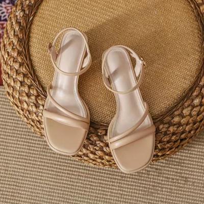 Summer New Women's Shoes Open Toe Thick Heel Sandals Fashion One Line High Heel Shoes, Fashionable Women