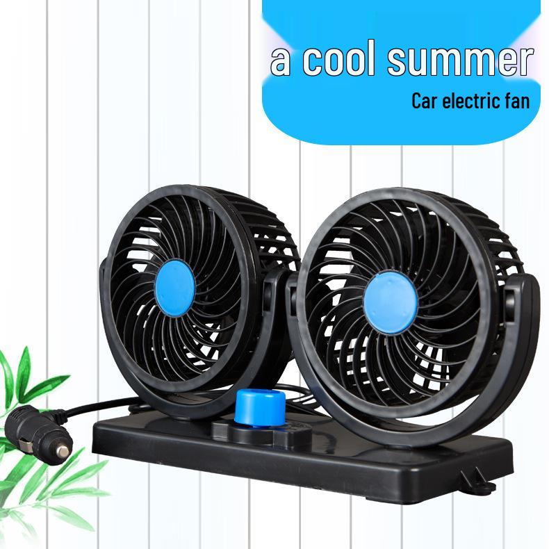 Dual-Head Car Fan 12V/24V for Trucks and Sedans