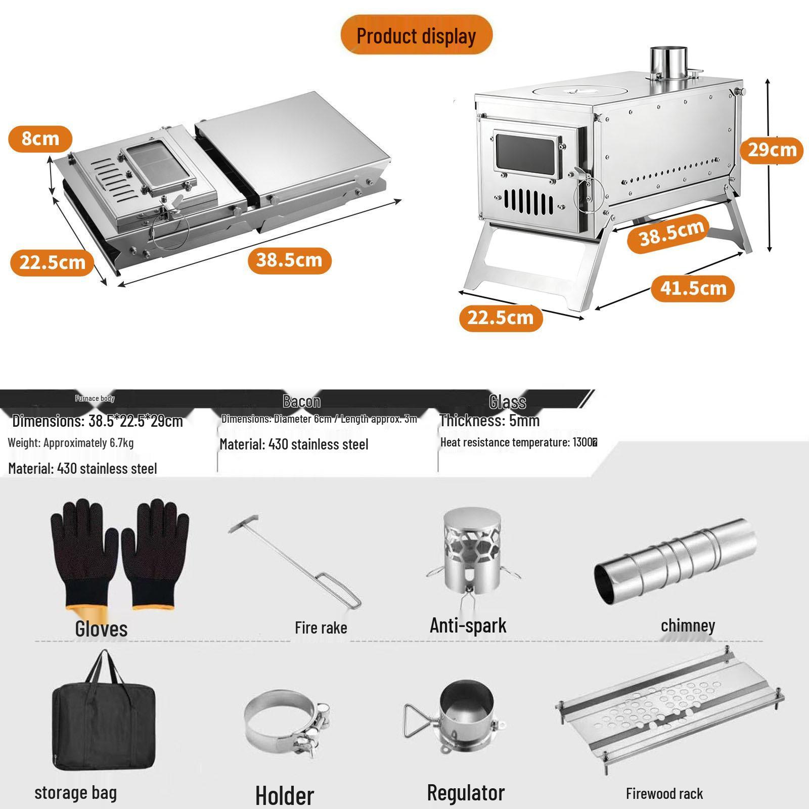 Compact Foldable Stainless Steel Camping Stove with Secondary Combustion