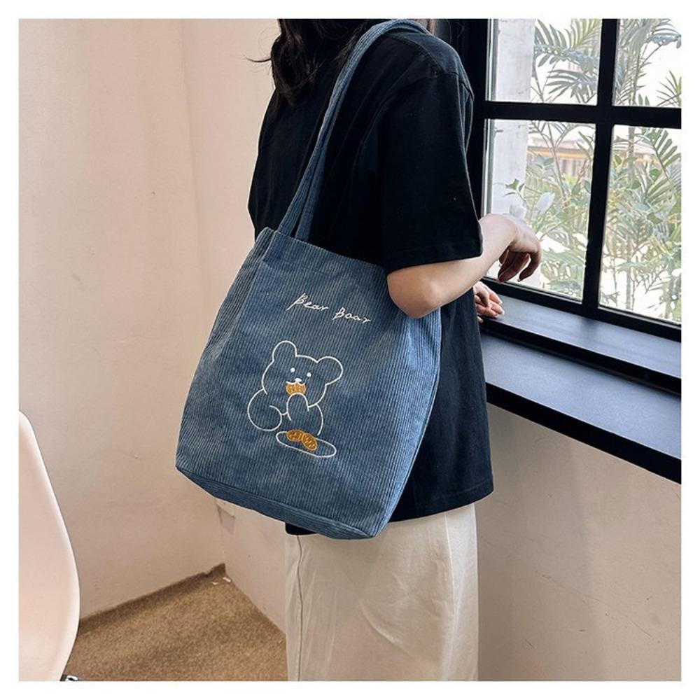 Damen Cord-Umhängetasche mit großem Fassungsvermögen, Bär, lässige Damen-Handtasche, wiederverwendbare Einkaufstasche aus Baumwolle mit großem Fassungsvermögen, Strandtaschen