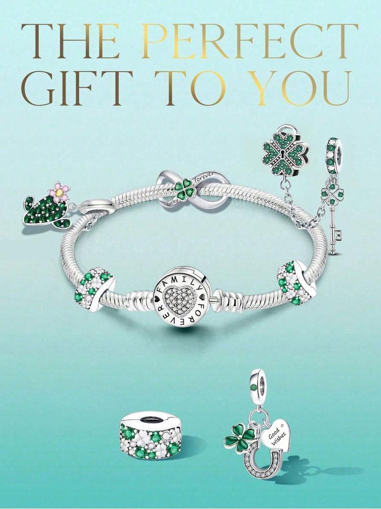 Copper Green Plants Pendant Bracelet Charm Ball Suitable For Bracelets Diy Women'S Jewelry