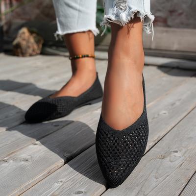 Damen Spitzschuhe Flache Schuhe Einfarbig Gestrickte Slipper Lässige Atmungsaktive Ballerinas Bequeme Flats Slipper für Damen