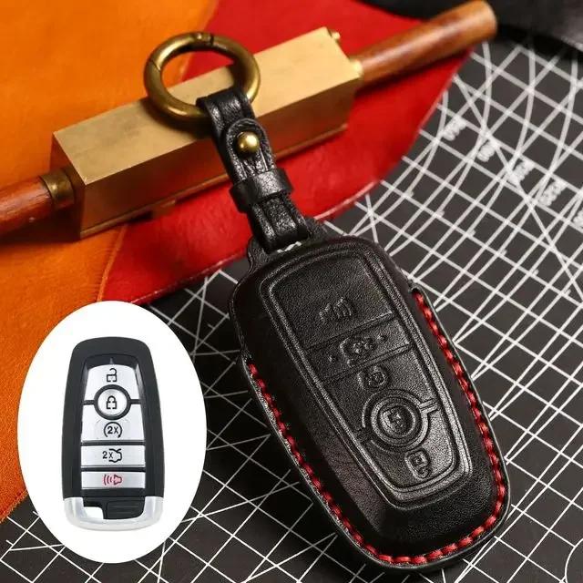 Car Key Case Cover Fob Leather Keychain Holder Accessories for Ford Focus Explorer Edge Fusion F150 F250 for Lincoln Navigator