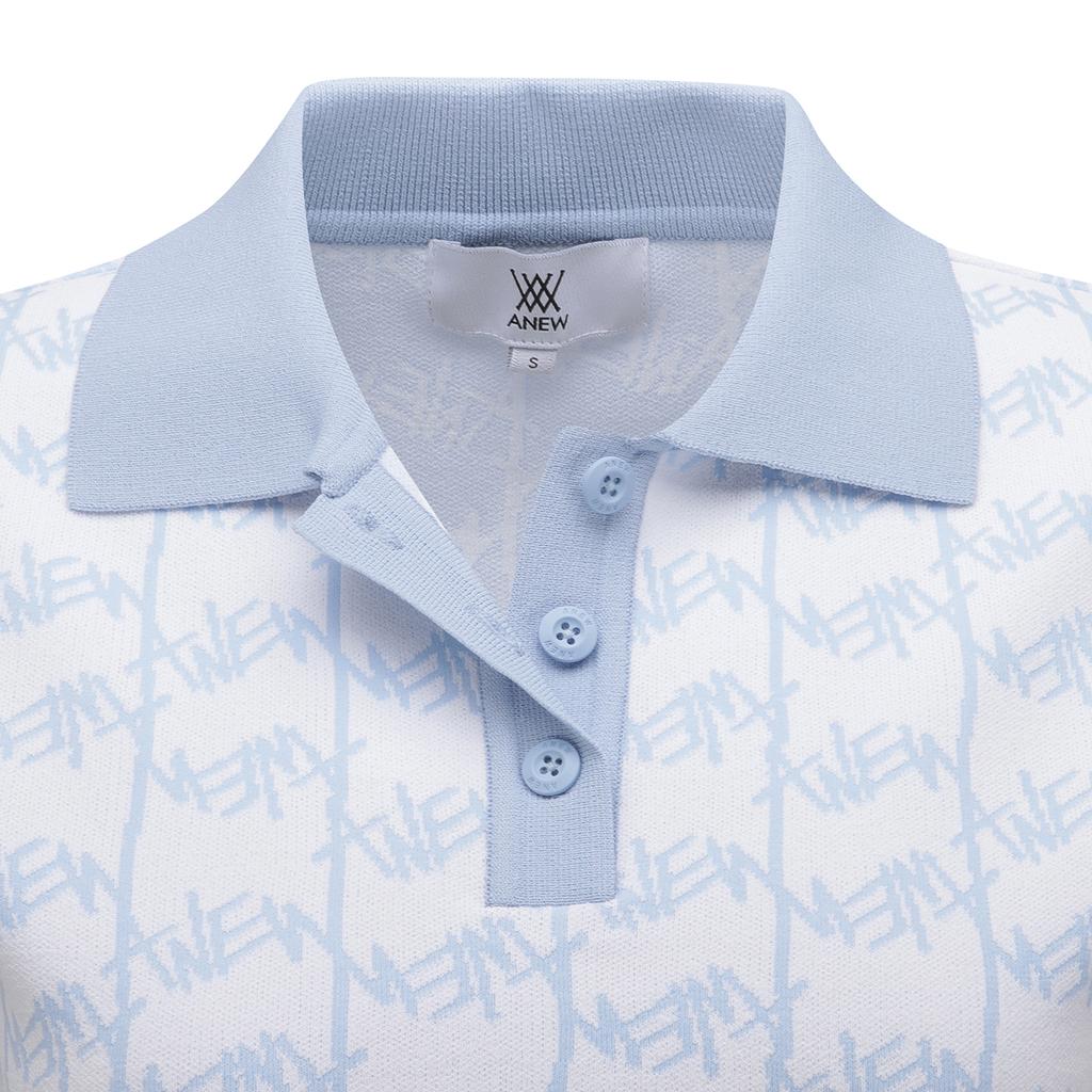 ANEW GOLF Women Sm Logo Pattern Short Sleeve Sweater_Wh