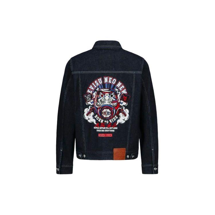 Evisu Motorcycle Daruma Embroidered Denim Jacket Men jackets Denim-Blue 2EAHTM1DJ716XXCT