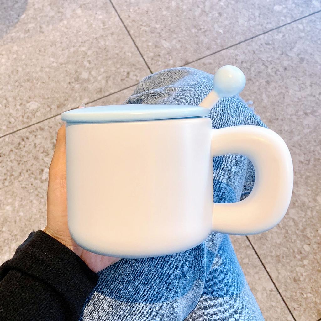 Simple Mug Women'S Milk Fufu High-Value Ceramic Cup With Lid And Spoon Water Cup Breakfast Milk Coffee Cup