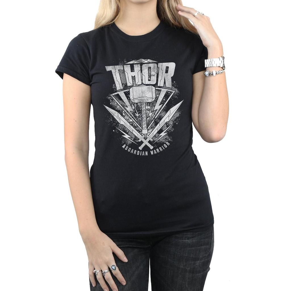 Marvel Womens/Ladies Thor Ragnarok Hammer Logo Cotton T-Shirt