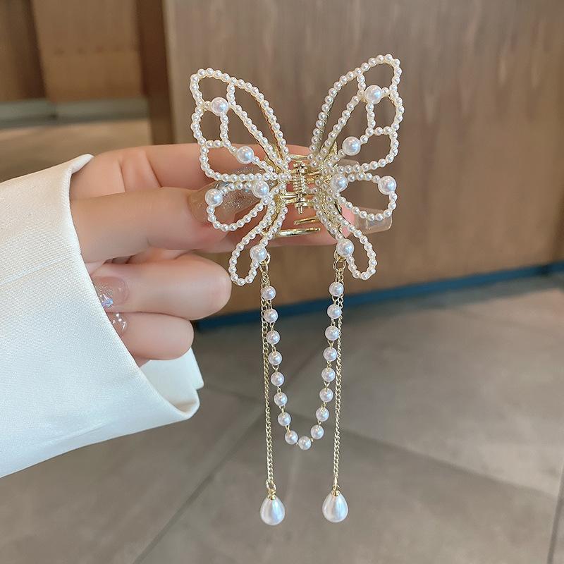 Metal Butterfly Hair Clip Pin Tassel Pendant Pair Accessories Women Simple Hair Claw Clip Butterfly Pearl Tassel Hair Clip