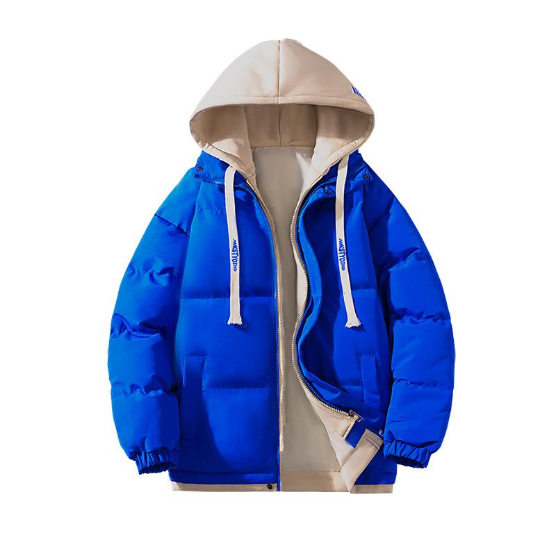 New Winter Style Men's Fake Two-piece Hooded Cotton Coat Student Loose Thickened Warm