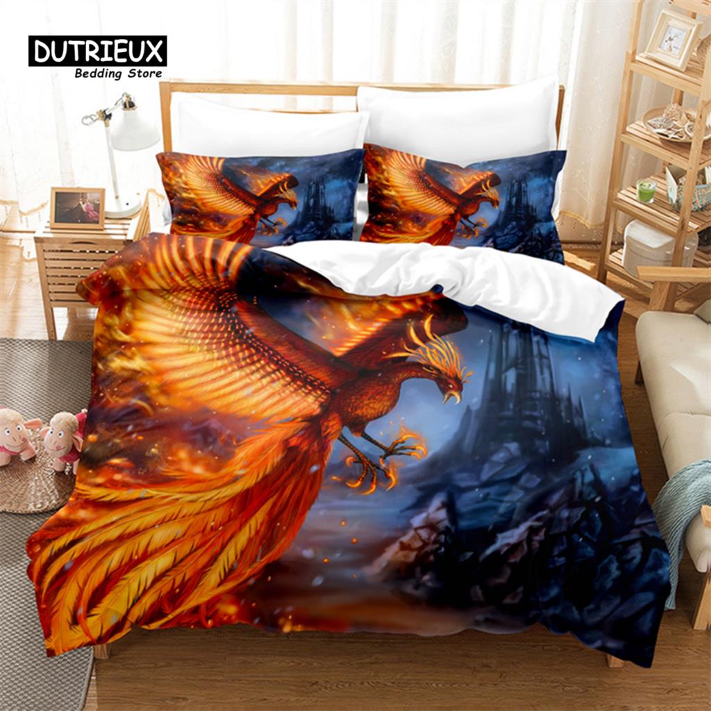 Flaming Phoenix Duvet Cover Full Queen Microfiber Bedding Set Phoenix Nirvana Fired Volcano Decor For Teen Adult EU single(135x200cm)